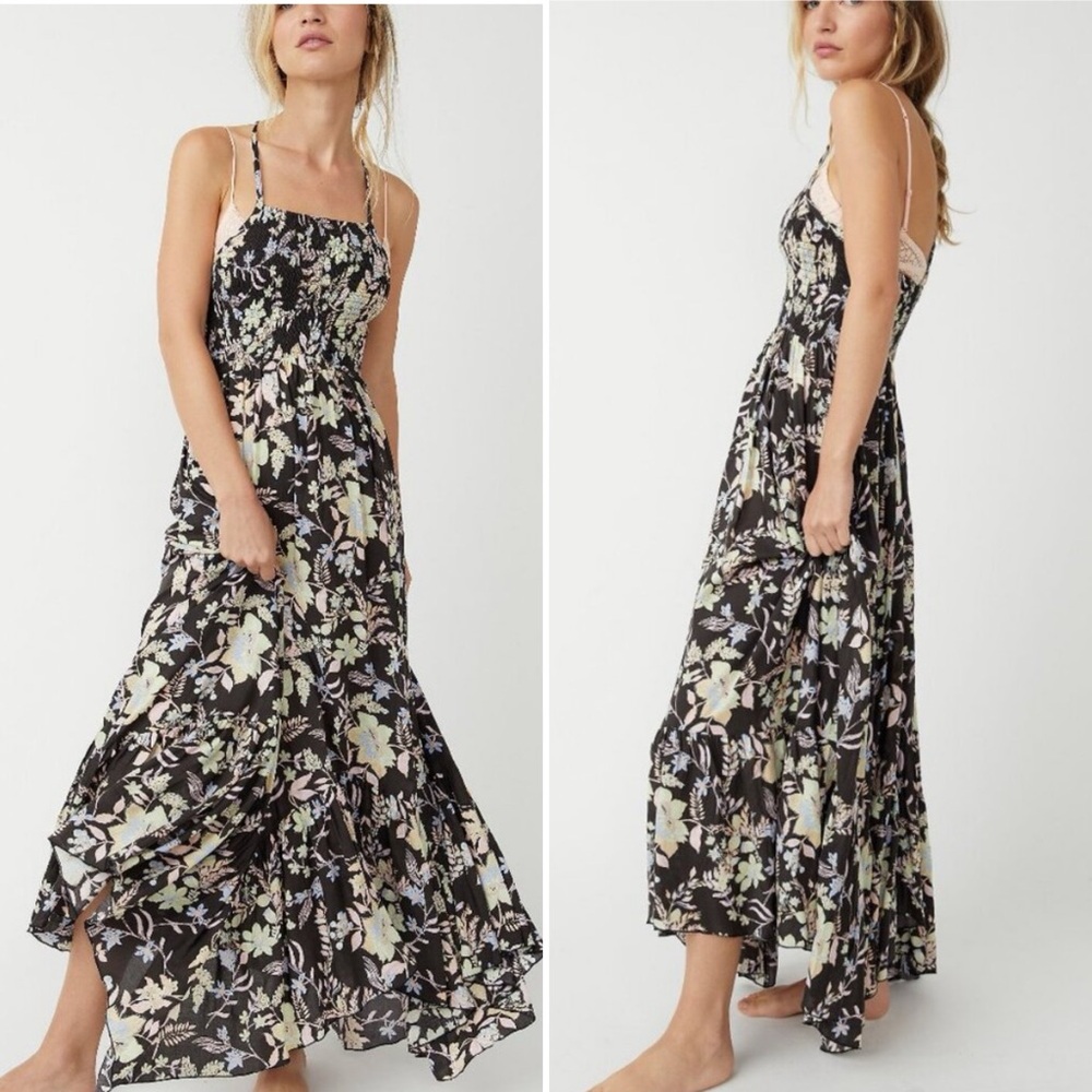 Free People Intimately Midnight Combo Floral Maxi Dress Black Pink Boho NWT XS - Picture 15 of 15